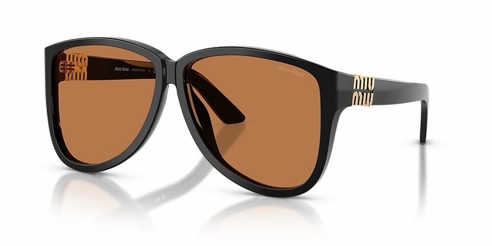 MIU MIU MU A08S 16K90Q Black Gold Light Brown Lens Women Sunglasses XL AUTHENTIC